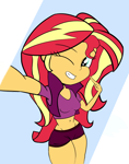 Size: 1098x1400 | Tagged: safe, artist:calmbreezes, sunset shimmer, human, equestria girls, g4, female, gym shorts, selfie, smiling, solo