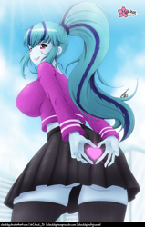 Size: 634x1000 | Tagged: safe, artist:clouddg, sonata dusk, human, equestria girls, g4, breasts, busty sonata dusk, butt, clothes, heart, looking at you, open mouth, skirt