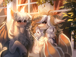 Size: 4000x3000 | Tagged: safe, artist:sweettsa1t, oc, oc only, bat pony, pony, chest fluff, duo, ear fluff, ear tufts, female, lesbian, letter, looking at each other, looking at someone, love letter, mare, oc x oc, open mouth, partially open wings, shipping, unshorn fetlocks, wings