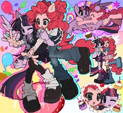 Size: 2000x1840 | Tagged: safe, artist:jwnn_, pinkie pie, twilight sparkle, alicorn, earth pony, pony, anthro, g4, duo, female, lesbian, mare, ship:twinkie, shipping, twilight sparkle (alicorn)