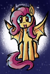 Size: 832x1216 | Tagged: safe, artist:lemomew, fluttershy, bat pony, pony, g4, :d, bat ponified, cute, fangs, flutterbat, front view, happy, open mouth, open smile, race swap, shyabetes, sitting, smiling, solo