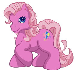 Size: 1024x959 | Tagged: safe, artist:anscathmarcach, artist:collegeman1998, pinkie pie (g3), earth pony, pony, g3, chonk, cute, female, mare, pinkiebetes, raised hoof, simple background, smiling, solo, transparent background