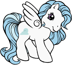 Size: 694x629 | Tagged: safe, artist:vickypony689, cotton cloudy, pegasus, pony, g3, g4, base used, cottonbetes, cute, female, g4 to g3, generation leap, mare, older, older cotton cloudy, open mouth, open smile, real, simple background, smiling, solo, white background