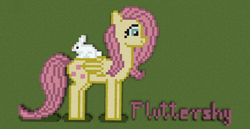 Size: 1366x705 | Tagged: safe, artist:rysunkowasucharia, angel bunny, pegasus, pony, rabbit, g4, animal, digital art, duo, female, male, mare, minecraft, minecraft pixel art, pixel art, riding, riding a pony