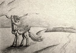 Size: 2458x1703 | Tagged: safe, artist:rysunkowasucharia, oc, oc only, pegasus, pony, black and white, female, grayscale, mare, monochrome, old art, solo, traditional art