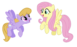 Size: 756x463 | Tagged: safe, edit, vector edit, drizzle, fluttershy, pegasus, pony, g4, alternate cutie mark, background pony, crack shipping, female, floating, flying, lesbian, recolor, ship:drizzleshy, shipping, simple background, spread wings, transparent background, vector, wings