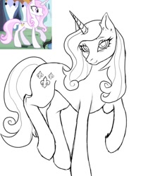 Size: 581x725 | Tagged: safe, artist:affeliii, screencap, fleur-de-lis, pony, unicorn, g4, episode needed, horn, raised hoof, screencap reference, simple background, sketch, white background