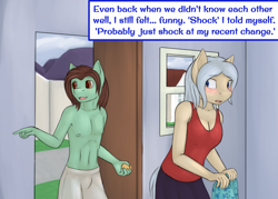 Size: 1280x916 | Tagged: safe, artist:daf, part of a set, oc, oc:cocoa, earth pony, anthro, blushing, clothes, female, male, partial nudity, rule 63, topless