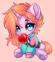 Size: 1896x2160 | Tagged: safe, artist:konejo, pony, unicorn, clothes, heart, horn, looking at you, simple background, sitting, solo, underhoof