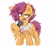 Size: 1670x1523 | Tagged: safe, artist:madiwann, scootaloo, pegasus, g4, angry, boyfriend (friday night funkin), clothed ponies, clothes, cosplay, costume, defiant, ear fluff, ear piercing, fangs, female, fluffy mane, looking at you, metal, microphone, orange coat, piercing, punk, purple eyes, purple mane, shirt, simple background, singing, solo