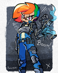 Size: 2000x2500 | Tagged: safe, artist:ronin20181, rainbow dash, cyborg, human, alternate timeline, apocalypse dash, crystal war timeline, humanized, solo