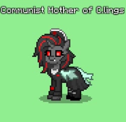 Size: 763x737 | Tagged: safe, oc, oc:queen rosemary, changeling, changeling queen, boots, cap, changeling oc, clothes, fangs, hat, military uniform, red eyes, shoes, two toned mane, uniform