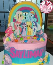 Size: 720x880 | Tagged: safe, applejack, fluttershy, pinkie pie, rainbow dash, rarity, twilight sparkle, g4, cake, food, irl, mane six, photo