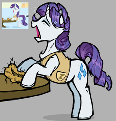 Size: 1900x1985 | Tagged: safe, rarity, pony, g4, my little pony: friendship is magic, winter wrap up, clothes, colored, colored sketch, crying, elusive, gray background, male, marshmelodrama, purple mane, rarity being rarity, rule 63, scene interpretation, screencap reference, simple background, sketch, solo, stallion, vest, white coat, winter wrap up vest