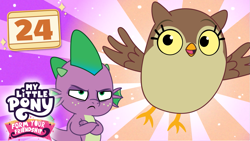 Size: 1281x720 | Tagged: safe, artist:prixy05, owlowiscious, spike, bird, dragon, owl, my little pony: form your friendship, g4, my little pony: friendship is magic, owl's well that ends well, crossed arms, duo, duo male, male, thumbnail