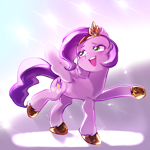 Size: 2048x2048 | Tagged: safe, artist:izuchi, pipp petals, pegasus, pony, g5, adorapipp, cute, diadem, female, jewelry, mare, open mouth, open smile, raised hoof, raised leg, regalia, smiling, solo, spread wings, standing on two hooves, underhoof, unshorn fetlocks, wings