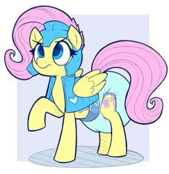 Size: 1399x1439 | Tagged: artist needed, source needed, safe, alternate version, fluttershy, g4, armor, cute, diaper, female, gray background, jousting outfit, non-baby in diaper, passepartout, poofy diaper, simple background, solo, white background