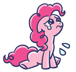 Size: 335x320 | Tagged: safe, edit, pinkie pie, earth pony, pony, g4, 3:, closed mouth, cropped, emanata, female, full body, line sticker, looking away, looking up, mare, pinkie cry, plewds, sad, simple background, sitting, solo, teary eyes, transparent background, underhoof, wavy mouth