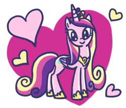 Size: 370x320 | Tagged: safe, princess cadance, alicorn, pony, g4, closed mouth, female, folded wings, full body, heart, heart background, horn, line sticker, looking at you, mare, partially transparent background, smiling, smiling at you, solo, standing, wings