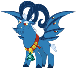 Size: 4056x3621 | Tagged: safe, artist:majorleaguegamintrap, artist:moonrises, grogar, g4, bat wings, bell, evil, eye, eyebrows, eyes, grogar's bell, hooves, horns, sash, simple background, smiling, smirk, transparent background, wings, yellow eyes