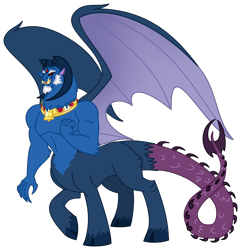 Size: 3454x3577 | Tagged: safe, artist:majorleaguegamintrap, artist:melspyrose1998, grogar, centaur, demon, taur, fanfic:age of equestria, g4, amalgamation, bat wings, bell, cloven hooves, evil, evil smile, fusion, gold, hooves, male, muscles, muscular male, red eyes, show accurate, simple background, smiling, transparent background, wings