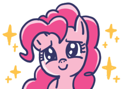 Size: 370x263 | Tagged: safe, edit, pinkie pie, earth pony, pony, g4, bust, closed mouth, cropped, female, front view, line sticker, looking at you, mare, portrait, puppy dog eyes, simple background, smiling, smiling at you, solo, sparkles, transparent background