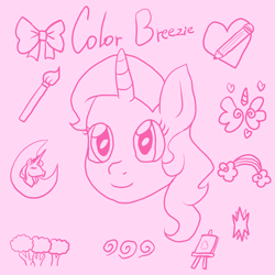 Size: 2224x2224 | Tagged: safe, artist:wrath-marionphauna, princess luna, oc, oc only, oc:color breezie, alicorn, unicorn, g4, bow, brush, element of magic, everfree forest, horn, oc cutie mark, rainbow, wind