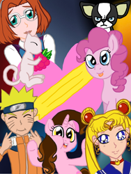 Size: 1668x2224 | Tagged: safe, artist:wrath-marionphauna, pinkie pie, oc, oc:color breezie, mew, g4, crossover, iggy (jjba), jojo's bizarre adventure, miraculous ladybug, mythical pokémon, naruto, oc cutie mark, pokémon, sabrina raincomprix, sailor moon, sailor moon (series)