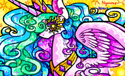 Size: 711x434 | Tagged: safe, artist:nyooms2heaven, princess celestia, alicorn, pony, g4, female, mare, solo, spread wings, wings