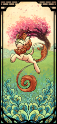 Size: 2400x5200 | Tagged: safe, artist:rocket-lawnchair, autumn blaze, kirin, g4, awwtumn blaze, cherry blossoms, cute, eyes closed, female, flower, flower blossom, high res, open mouth, open smile, smiling, solo, tree