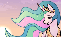 Size: 500x300 | Tagged: safe, artist:neoscera, princess celestia, alicorn, pony, g4, animated, blinking, bust, closed mouth, cloud, crown, eyebrows, female, flowing mane, flowing tail, gif, horn, jewelry, long horn, looking sideways, mare, outdoors, purple sky, regalia, signature, sky, smiling, solo, sparkles, sparkly mane, sparkly tail, starry sky, sun, sunrise, tail, turned head, wind, windswept mane, windswept tail