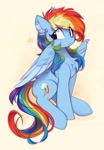 Size: 891x1280 | Tagged: safe, artist:lerk, rainbow dash, pegasus, pony, g4, angry, chest fluff, cute, dashabetes, ear fluff, eye clipping through hair, eyebrows, eyebrows visible through hair, female, folded wings, looking back, madorable, mare, sitting, solo, tsunderainbow, tsundere, wing fluff, wings
