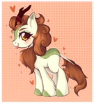 Size: 2729x3027 | Tagged: safe, artist:faelitha, autumn blaze, kirin, pony, g4, awwtumn blaze, cute, gradient background, heart, horn, mlem, passepartout, patterned background, silly, solo, tongue out