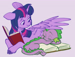 Size: 3694x2814 | Tagged: safe, artist:chub-wub, spike, twilight sparkle, alicorn, dragon, pony, g4, book, chub-wub is trying to murder us, cloven hooves, colored hooves, colored sketch, cute, duo, duo male and female, eyebrows, eyebrows visible through hair, eyelashes, eyes closed, female, floppy ears, high res, hooves, horn, lidded eyes, looking at someone, lying down, male, mama twilight, mare, open book, prone, requested art, sketch, sleeping, smiling, smiling at someone, spikabetes, spread wings, three quarter view, turned head, twiabetes, twilight sparkle (alicorn), unshorn fetlocks, wing shelter, wingless spike, wings
