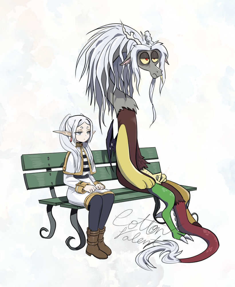 #3566356 - safe, artist:cottonvalent, idw, discord, draconequus, elf ...