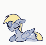 Size: 1379x1350 | Tagged: safe, artist:unclechai, derpy hooves, pegasus, pony, g4, animated, best pony, cute, derpabetes, eyes closed, female, floating heart, floppy ears, folded wings, frame by frame, gif, grin, heart, looking at you, lying down, mare, one eye open, ponyloaf, prone, simple background, smiling, smiling at you, solo, white background, wings