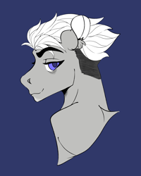 Size: 2000x2500 | Tagged: safe, artist:komodon, earth pony, pony, blue background, bust, colored, dark blue background, ear fluff, flat colors, looking at you, male, profile, simple background, smiling, smiling at you, solo, stallion, xiaozhangyang