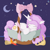 Size: 2500x2500 | Tagged: safe, artist:maslivka, princess celestia, alicorn, g4, basket, bow, cute, cutelestia, dark background, jewelry, moon, phoenix feather, regalia, scroll, sleeping, solo, stars, young celestia