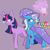 Size: 2000x2000 | Tagged: safe, artist:candy_b_black, applejack, fluttershy, pinkie pie, rainbow dash, rarity, trixie, twilight sparkle, earth pony, pegasus, pony, unicorn, boast busters, g4, my little pony: friendship is magic, blushing, female, horn, lesbian, looking at each other, looking at someone, mane six, one of these things is not like the others, open mouth, pinkie the shipper, ship:twixie, shipping, smiling, the last of these is not like the others, unicorn twilight, wings