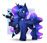 Size: 2671x2500 | Tagged: safe, artist:buvanybu, princess luna, alicorn, umbreon, g4, crown, cute, female, high res, jewelry, lunabetes, mare, passepartout, pokémon, regalia, shiny pokémon, shiny umbreon