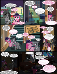 Size: 1042x1358 | Tagged: safe, artist:dendoctor, doctor whooves, pinkie pie, time turner, oc, oc:ficus, earth pony, pegasus, timber wolf, comic:clone.., g4, alternate universe, clone, comic, doctor who, pinkie clone
