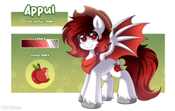 Size: 5200x3312 | Tagged: safe, artist:madelinne, oc, oc:appul light, bat pony, bat pony oc, cowboy hat, cutie mark, hat, male, red mane, reference sheet, solo, stallion
