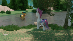 Size: 3840x2160 | Tagged: safe, artist:raindashesp, hitch trailblazer, zipp storm, earth pony, pegasus, pony, g5, duo, duo male and female, female, male, mare, ship:stormblazer, shipping, stallion, straight, water