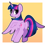 Size: 1750x1750 | Tagged: safe, artist:vivian reed, twilight sparkle, alicorn, pony, g4, blush scribble, blushing, butt, cute, female, gradient background, grin, looking at you, looking back, looking back at you, mare, outline, passepartout, plot, smiling, smiling at you, solo, spread wings, twiabetes, twibutt, twilight sparkle (alicorn), white outline, wings