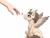 Size: 4000x3000 | Tagged: safe, artist:decemberbreezie, oc, oc only, oc:dima, pegasus, pony, bite mark, biting, blood, chest fluff, cute, deception, fangs, fingers, halo, hand, heart, offscreen character, offscreen human, piercing, simple background, white background