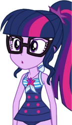 Size: 1456x2520 | Tagged: safe, edit, edited screencap, editor:mrtoonlover83, screencap, sci-twi, twilight sparkle, human, equestria girls, equestria girls specials, g4, my little pony equestria girls: forgotten friendship, :o, background removed, bare shoulders, clothes, confused, geode of telekinesis, glasses, jewelry, magical geodes, necklace, one-piece swimsuit, open mouth, sci-twi swimsuit, simple background, sleeveless, solo, swimsuit, teenager, transparent background