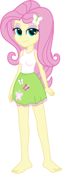Size: 1026x2835 | Tagged: safe, artist:salemcat, edit, fluttershy, equestria girls, g4, barefoot, butterfly hairpin, clothes, eyeshadow, feet, female, looking at you, makeup, png, simple background, skirt, solo, solo female, tank top, transparent background