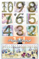 Size: 1004x1525 | Tagged: safe, artist:natalie haines, idw, cloudpuff, hitch trailblazer, izzy moonbow, misty brightdawn, pipp petals, sparky sparkeroni, tracy tailspin, zipp storm, dragon, earth pony, pegasus, pony, g5, my little pony: case of the missing puff, chrysanthemum, comic