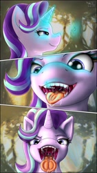Size: 2160x3840 | Tagged: safe, starlight glimmer, human, g4, drool, drool string, esophagus, inside mouth, macro/micro, mawshot, micro, open mouth, oral invitation, saliva puddle, salivating, size difference, slimy, taste buds, tongue out, uvula, vore, vorelight glimmer