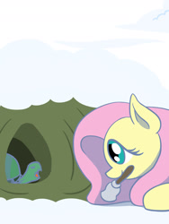 Size: 1350x1800 | Tagged: safe, artist:flutterluv, fluttershy, tank, pegasus, pony, tortoise, g4, bell, mouth hold, snow, solo, winter wrap up (event)